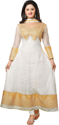 

Indian Wear Online Georgette Embroidered Semi-stitched Salwar Suit Dupatta Material, White