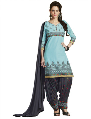 

Kvsfab Cotton Embroidered Salwar Suit Dupatta Material(Un-stitched), Blue