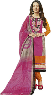 

Indian Wear Online Cotton Printed Semi-stitched Salwar Suit Dupatta Material, Pink