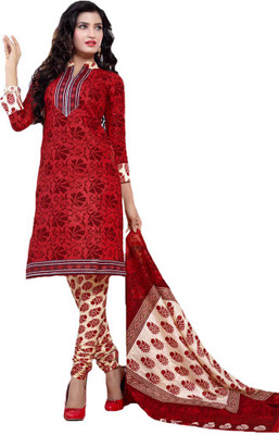 

Indian Wear Online Cotton Printed Salwar Suit Dupatta Material(Un-stitched), Red