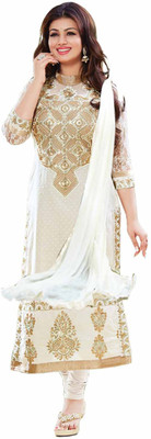 

Vandv Shop Cotton Embroidered Semi-stitched Salwar Suit Dupatta Material, White-golden