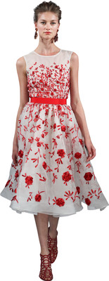 

Vandv Shop Georgette Embroidered Dress/Top Material(Un-stitched), Red;white