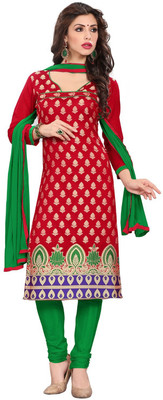 

K D Collection Silk Embroidered Salwar Suit Dupatta Material(Un-stitched), Red