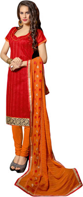 

Khushali Chanderi Self Design, Embroidered Salwar Suit Dupatta Material(Un-stitched), Orange;red