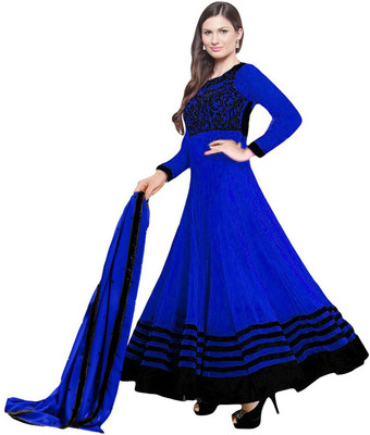 

Indian Wear Online Georgette Embroidered Semi-stitched Salwar Suit Dupatta Material, Blue