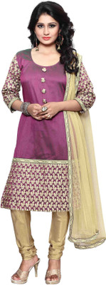 

BanoRani Cotton Silk Blend Embroidered Salwar Suit Dupatta Material(Un-stitched), Beige;wine