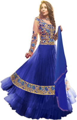 

Vandv Shop Georgette Embroidered Semi-stitched Salwar Suit Dupatta Material, Blue