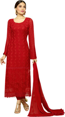 

Shreeji Fashion Chiffon Embroidered Salwar Suit Dupatta Material(Un-stitched), Red