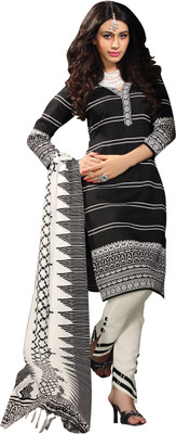 

Parishi Fashion Jacquard Striped Semi-stitched Salwar Suit Dupatta Material, Black