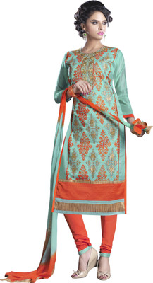 

Khushali Chanderi Self Design, Embroidered Salwar Suit Dupatta Material(Un-stitched), Light green;orange