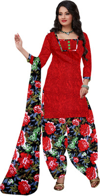

Khushali Crepe Printed Dress/Top Material(Un-stitched), Red
