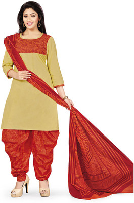 

Pshopee Cotton Printed Salwar Suit Dupatta Material(Un-stitched), Gold
