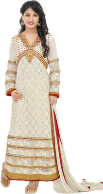 

Party Wear Dresses Georgette Embroidered Semi-stitched Salwar Suit Dupatta Material, White