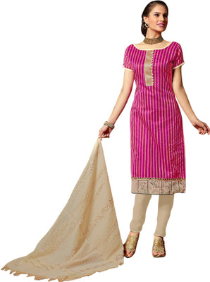 

Jiya Chanderi Self Design Salwar Suit Dupatta Material(Un-stitched), Beige;pink