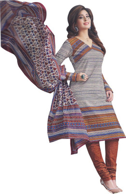 

Party Wear Dresses Cotton Printed Salwar Suit Dupatta Material(Un-stitched), Grey