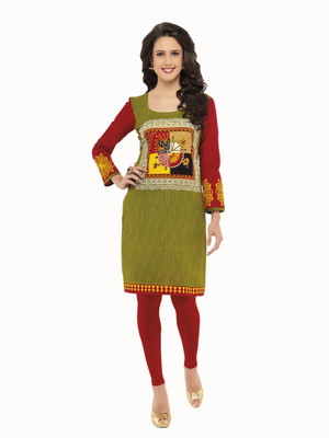 

Hrinkar Cotton Printed Kurti Fabric(Un-stitched), Dark green
