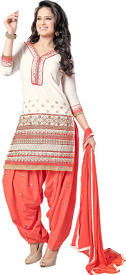 

Vbuyz Cotton Embroidered Semi-stitched Salwar Suit Dupatta Material, White
