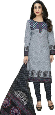 

Party Wear Dresses Cotton Printed Semi-stitched Salwar Suit Dupatta Material, Grey