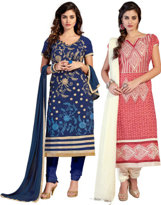 

Khushali Chanderi Self Design, Embroidered Salwar Suit Dupatta Material(Un-stitched), Dark blue;pink