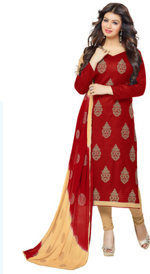 

Khushali Cotton Self Design, Embroidered Salwar Suit Dupatta Material(Un-stitched), Beige;red