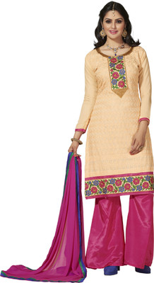 

Khushali Chanderi Self Design, Embroidered Dress/Top Material(Un-stitched), Light beige;pink