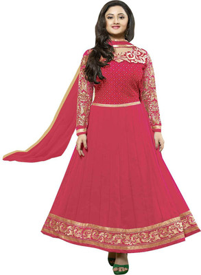 

Javuli Brocade, Art Silk, Organza Embroidered Salwar Suit Dupatta Material(Un-stitched), Pink