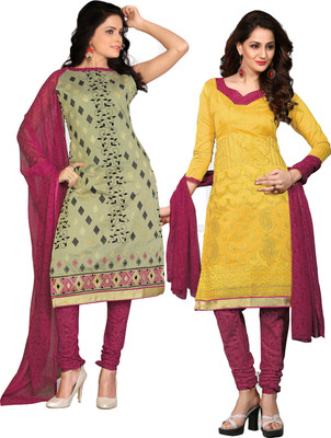 

Jiya Chanderi Self Design, Embroidered Salwar Suit Dupatta Material(Un-stitched), Beige;pink;yellow