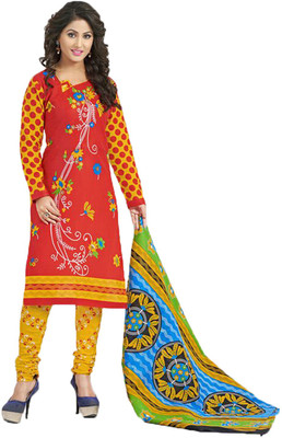

Party Wear Dresses Cotton Printed Salwar Suit Dupatta Material(Un-stitched), Red