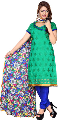 Trendz Apparels Chanderi Embroidered Dress/Top Material(Un-stitched), Green
