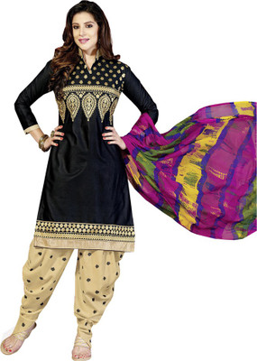 

Sidhi Craft Cotton Embroidered Salwar Suit Dupatta Material(Un-stitched), Golden black