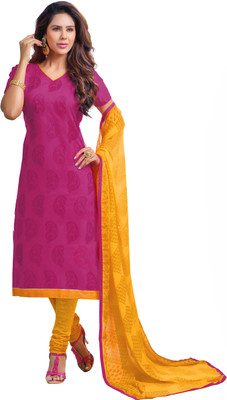 

Khushali Chanderi Embroidered Salwar Suit Dupatta Material(Un-stitched), Pink;yellow