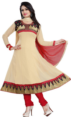 

Jiya Georgette Self Design, Embroidered Salwar Suit Dupatta Material(Un-stitched), Beige;red