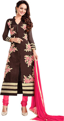 

Parishi Fashion Cotton Embroidered Salwar Suit Dupatta Material(Un-stitched), Brown