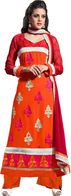

Shoponbit Georgette Self Design Semi-stitched Salwar Suit Dupatta Material, Orange