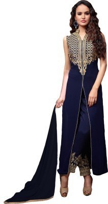 

MS Fashion Georgette Embroidered Semi-stitched Salwar Suit Dupatta Material, Blue