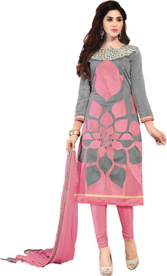 

Jiya Chanderi Self Design, Embroidered Salwar Suit Dupatta Material(Un-stitched), Grey;pink
