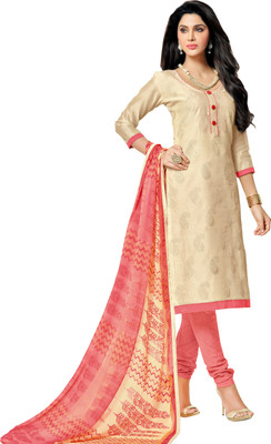 

Khushali Chanderi Self Design, Embroidered Salwar Suit Dupatta Material(Un-stitched), Beige;pink