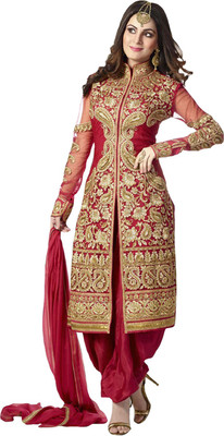 

Vandv Shop Net Embroidered Semi-stitched Salwar Suit Dupatta Material, Red