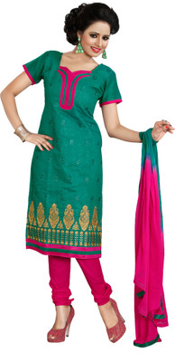 

Khushali Chanderi Self Design, Embroidered Salwar Suit Dupatta Material(Un-stitched), Dark green;pink