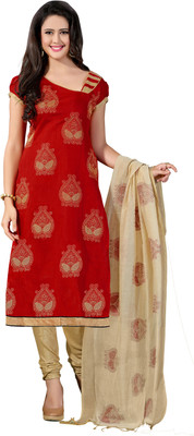 

Jiya Chanderi Self Design, Embroidered Salwar Suit Dupatta Material(Un-stitched), Beige;red