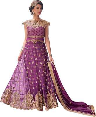 

Shoponbit Net Embroidered Semi-stitched Salwar Suit Dupatta Material, Purple