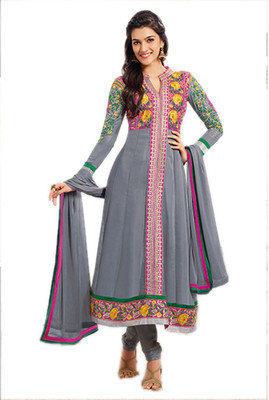 

Party Wear Dresses Georgette Embroidered Semi-stitched Salwar Suit Dupatta Material, Grey