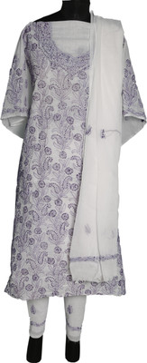 

Sai Chikan Cotton Embroidered Salwar Suit Dupatta Material(Un-stitched), White