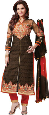 

SANVAN Cotton Embroidered Salwar Suit Dupatta Material(Un-stitched), Black & red
