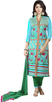 

Parishi Fashion Cotton Embroidered Salwar Suit Dupatta Material(Un-stitched), Blue