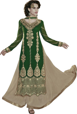 

Jiya Georgette Self Design, Embroidered, Embellished Semi-stitched Lehenga Choli Material, Beige;green