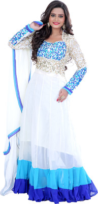 

Vandv Shop Georgette Embroidered Semi-stitched Salwar Suit Dupatta Material, Blue;white