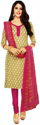 

SalwarSaloon Cotton Printed Salwar Suit Dupatta Material(Un-stitched), Beige