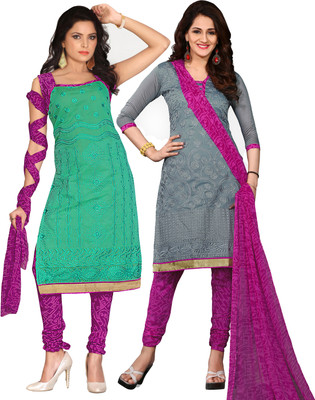 

Jiya Chanderi Self Design, Embroidered Salwar Suit Dupatta Material(Un-stitched), Green;grey;pink