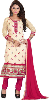 

Khushali Chanderi Self Design, Embroidered Salwar Suit Dupatta Material(Un-stitched), Beige;pink